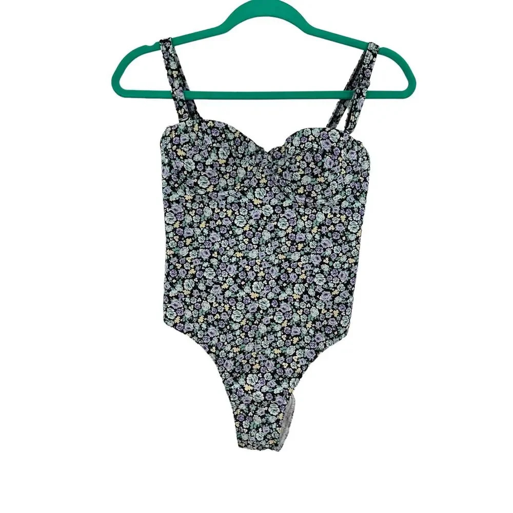 Rouje Paris Victoria One Piece Swimsuit Black Blue Purple Floral Size 36 USโ 4